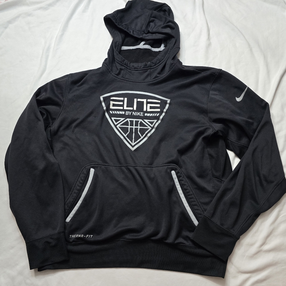 Nike Elite Basketball Hoodie Black And Silver Logo Size Medium